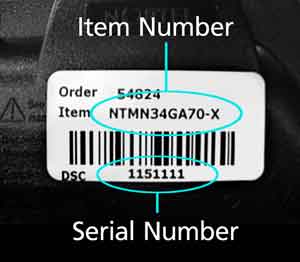 Illustration of serial number and item number location